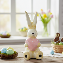 Load image into Gallery viewer, Ceramic Soft Brown Bunny Holding Pink Heart - Derbyshire Gift Centre
