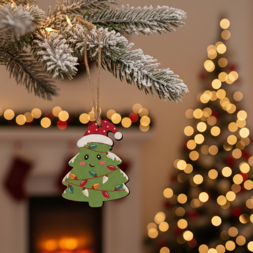 Happy Smiling Festive Tree Wooden Christmas Tree Ornament - Two Different Styles