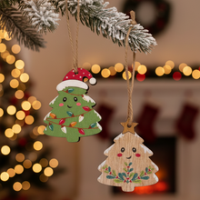 Load image into Gallery viewer, Happy Smiling Festive Tree Wooden Christmas Tree Ornament - Two Different Styles
