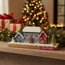 Load image into Gallery viewer, Wooden &#39;Holly Lane&#39; Festive Street Ornament With Bottlebrush Trees
