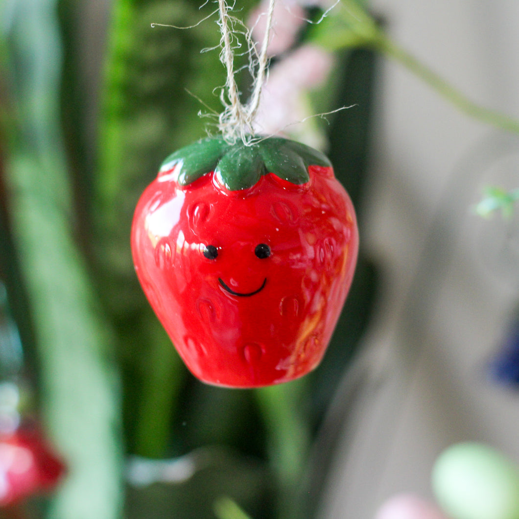 Ceramic Smiling Strawberry Ornament