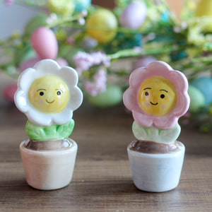Happy Ceramic Flower In Pot | Pink or White