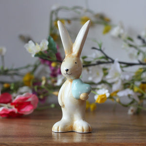 Ceramic Bunny With Blue Heart Ornament