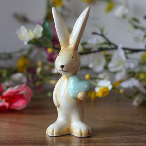 Ceramic Bunny With Blue Heart Ornament