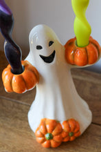 Load image into Gallery viewer, Large Ghost Holding Pumpkins Candle Holder
