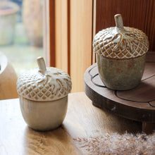 Load image into Gallery viewer, Stoneware Ceramic Acorn Pot With Leaf Detail - Various Styles
