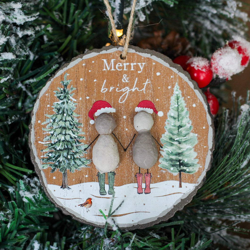 Pebble People Wooden Plaque Hanging Christmas Ornament - Various Styles