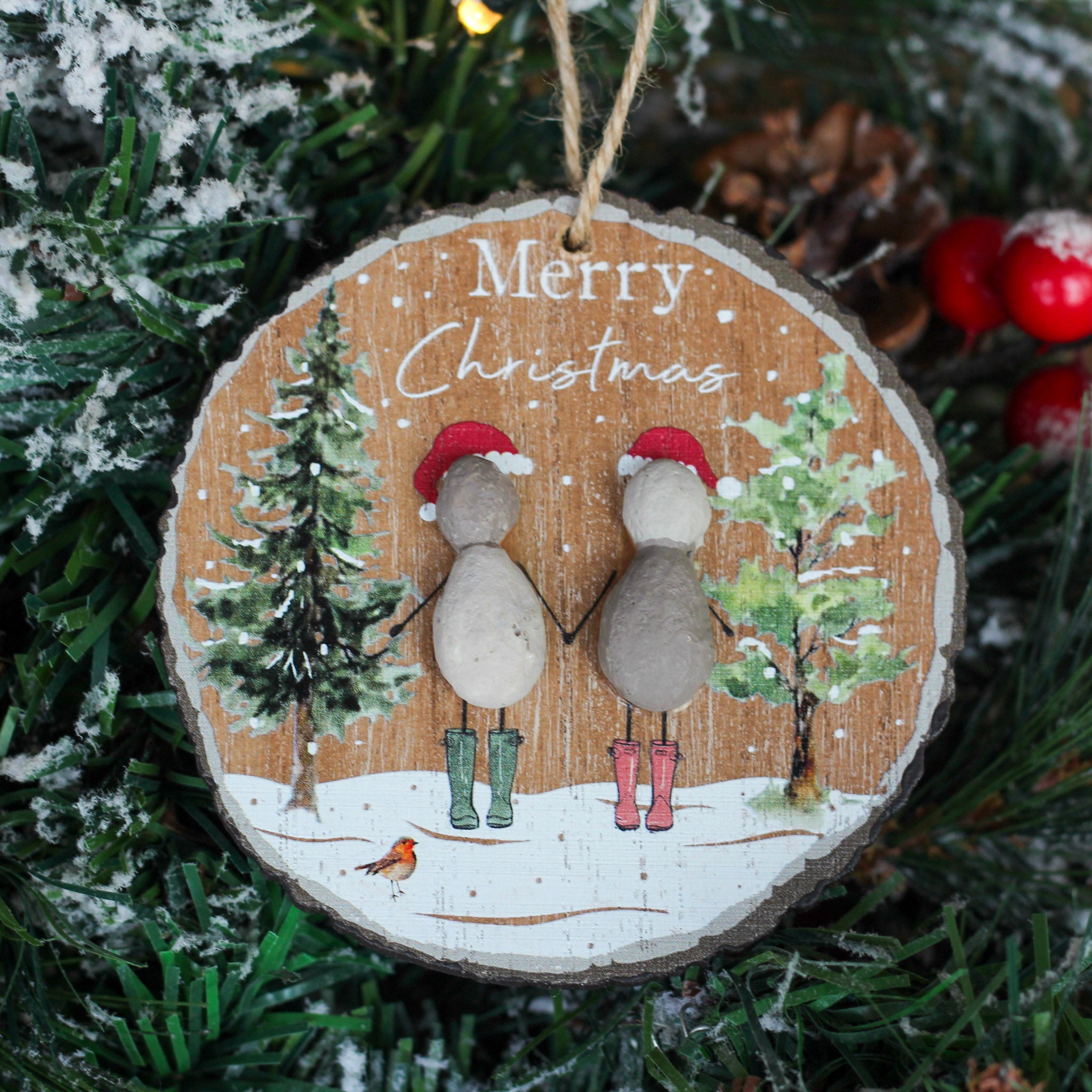 Pebble People Wooden Plaque Hanging Christmas Ornament Various Styles