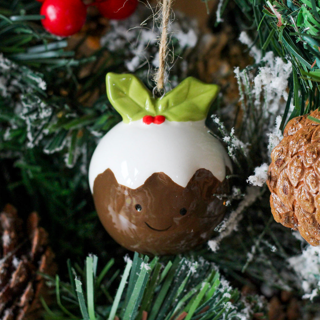 Ceramic Smiling Christmas Pudding Ornament