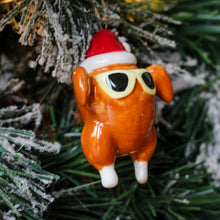 Load image into Gallery viewer, Ceramic Christmas Turkey Ornament With Santa Hat &amp; Sunglasses
