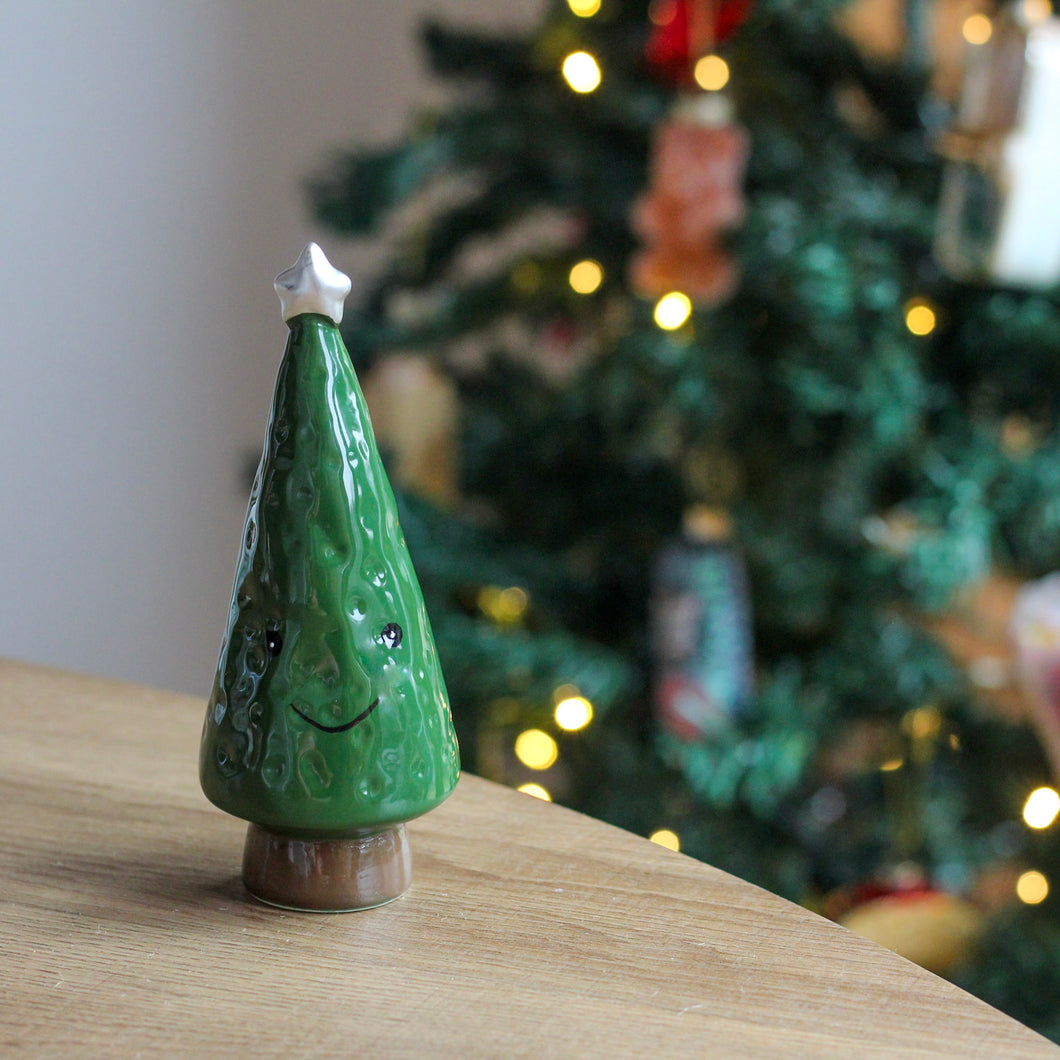 Adorable Standing Ceramic Smiling Christmas Tree Ornament