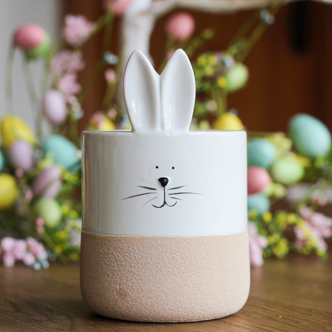 Ceramic White Rabbit Pot With Sand Finish Base