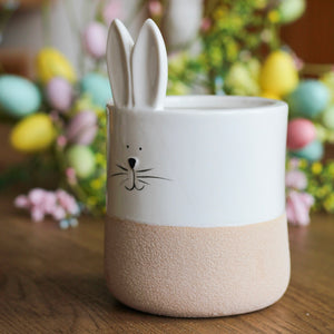 Ceramic White Rabbit Pot With Sand Finish Base
