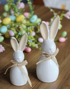 Ceramic Rabbit With Hessian Bow in Natural Glaze - Various Sizes