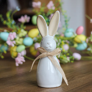 Ceramic Rabbit With Hessian Bow in Natural Glaze - Various Sizes
