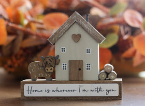 Highland Cow Wooden House Block Ornament