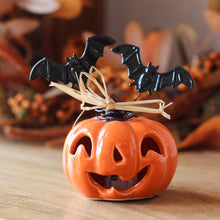 Load image into Gallery viewer, Ceramic Light Up LED Pumpkin With Bats
