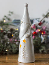 Load image into Gallery viewer, Ceramic LED Light Up Santa Ornament With Cut Out Stars
