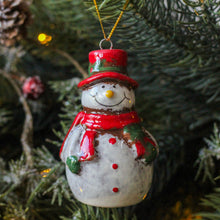 Load image into Gallery viewer, Rustic Speckled Ceramic Snowman Ornament
