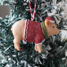 Load image into Gallery viewer, Resin Festive Pig With Santa Hat Christmas Tree Ornament

