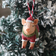 Load image into Gallery viewer, Resin Festive Pig With Santa Hat Christmas Tree Ornament
