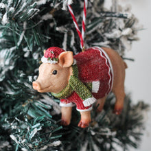 Load image into Gallery viewer, Resin Festive Pig With Santa Hat Christmas Tree Ornament

