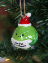 Load image into Gallery viewer, 'Ha-Pea Christmas' Smiling Ceramic Pea Ornament
