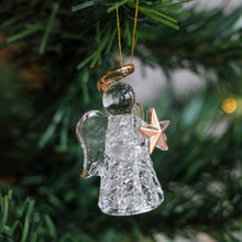 Load image into Gallery viewer, Handblown Glass Angel With Gold Star &amp; Halo Christmas Tree Ornament
