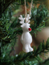 Load image into Gallery viewer, Ceramic Red Nose Reindeer Ornament
