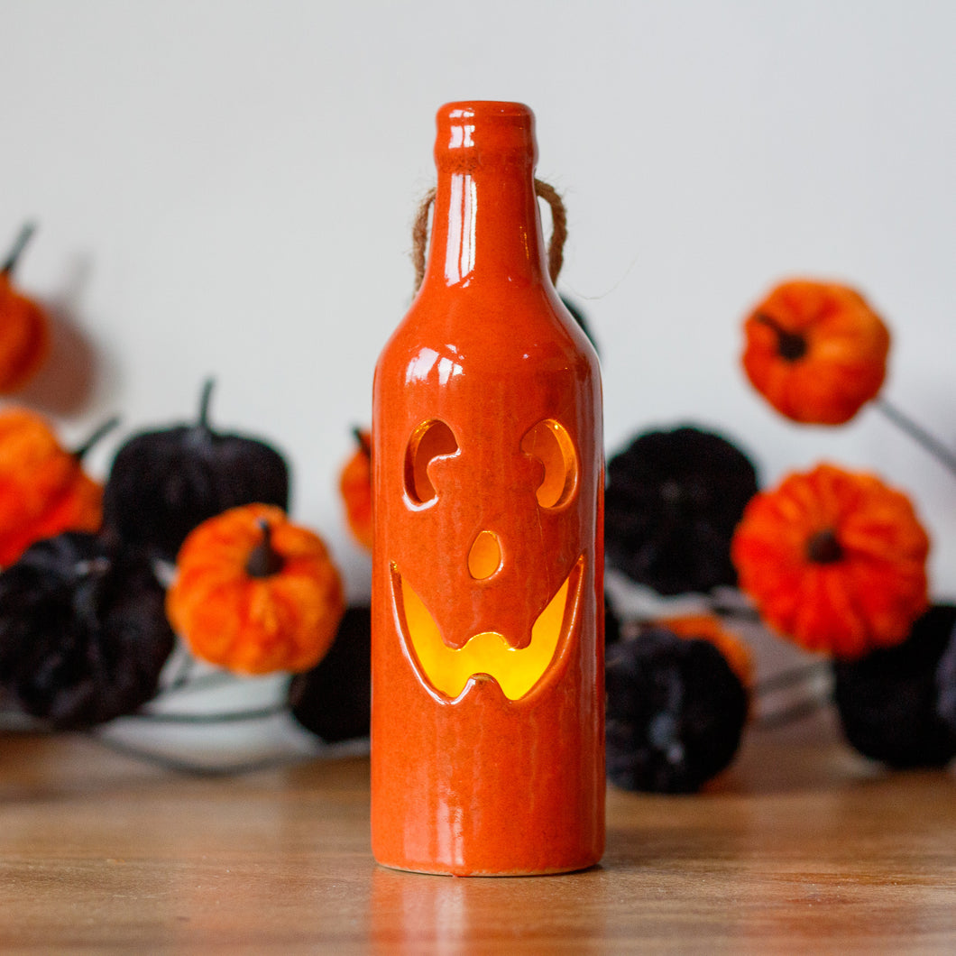 Heaven Sends Jack O'Lantern Pumpkin Ceramic Cut Out Bottle LED Light