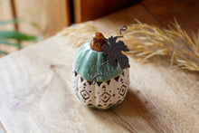 Load image into Gallery viewer, Ceramic Green &amp; Natural Glazed Pumpkin With Metal Leaf
