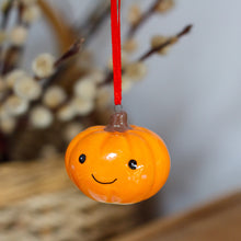 Load image into Gallery viewer, Ceramic Pumpkin With Rosy Cheeks Hanging Ornament
