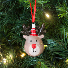 Load image into Gallery viewer, Ceramic Red Nose Reindeer Head Christmas Tree Ornament

