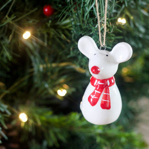 Ceramic Mouse With Scarf Tree Ornament