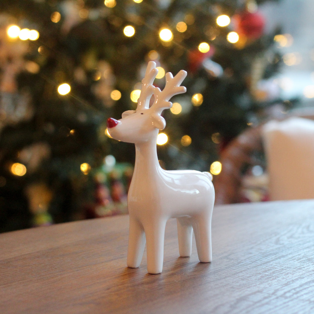 Ceramic Standing Red Nose Reindeer Ornament