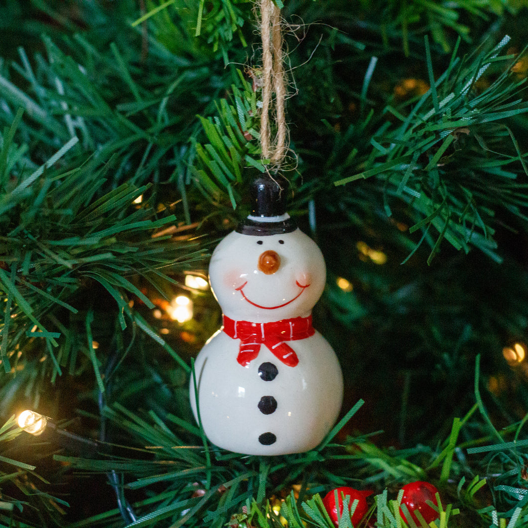 Ceramic Snowman With Carrot Nose Christmas Tree Ornament