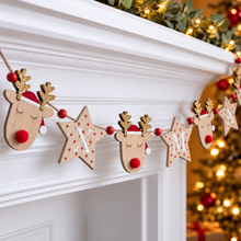 Load image into Gallery viewer, Reindeer &amp; Star Wooden Christmas Garland
