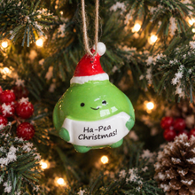 Load image into Gallery viewer, 'Ha-Pea Christmas' Smiling Ceramic Pea Ornament
