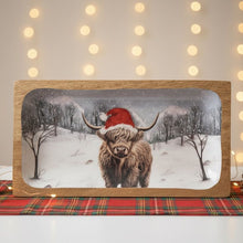 Load image into Gallery viewer, Mango Wood Festive Highland Cow Serving Tray
