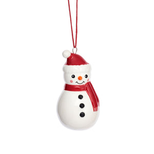 Sass & Belle Ceramic Snowman With Carrot Nose, Rosy Cheeks & Santa Hat Christmas Tree Ornament