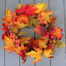 Load image into Gallery viewer, 40cm Autumnal Wreath With Artificial Foliage &amp; Pumpkins
