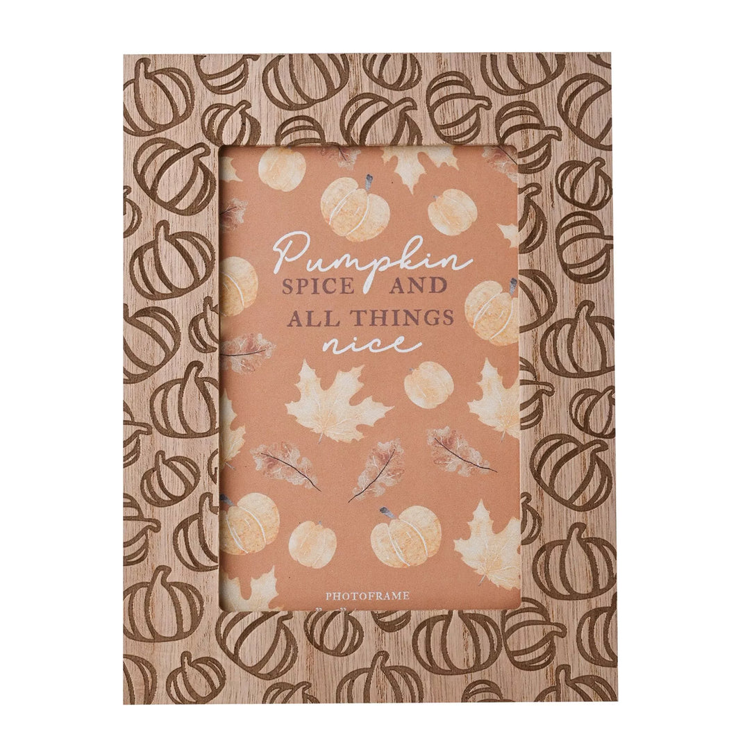 Pumpkin Pattern Engraved Wooden Photo Frame - 4 x 6