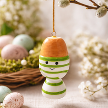 Load image into Gallery viewer, Ceramic Happy Egg Cup Hanging Ornament - Derbyshire Gift Centre
