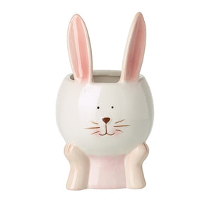Pink & White Ceramic Bunny Rabbit Pot
