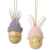 Load image into Gallery viewer, Wooden Hanging Bunny Ornament With Fuzzy Hat - Various Colours
