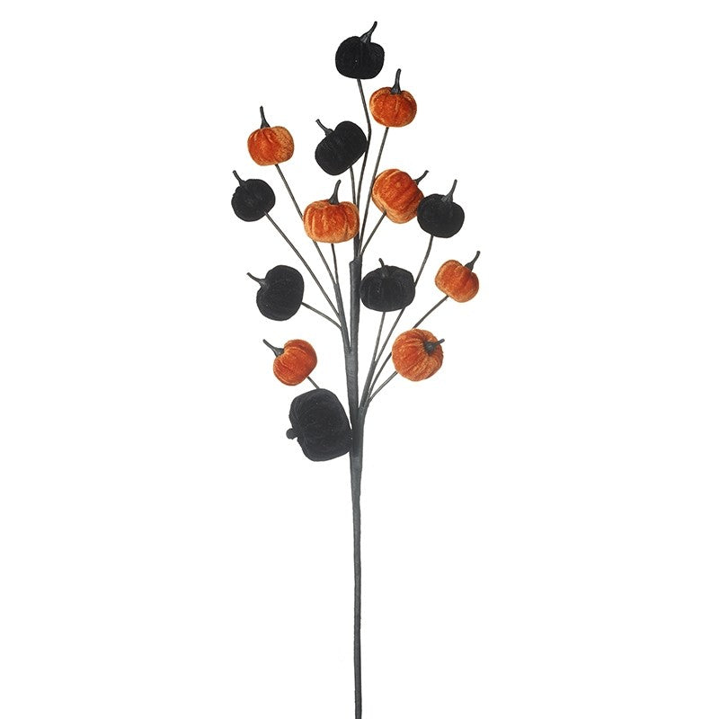 Black & Orange Velvet Pumpkin Branch