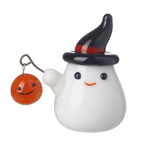 Miniature Glass Ghost Holding Pumpkin