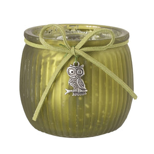 Green Glass Jar T-Light With Owl Charm