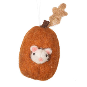 Felt Pumpkin With Mouse Hanging Ornament