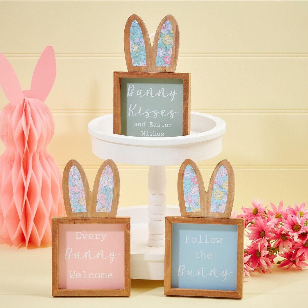 Wooden Floral Bunny Ear Easel Plaques - Various Designs